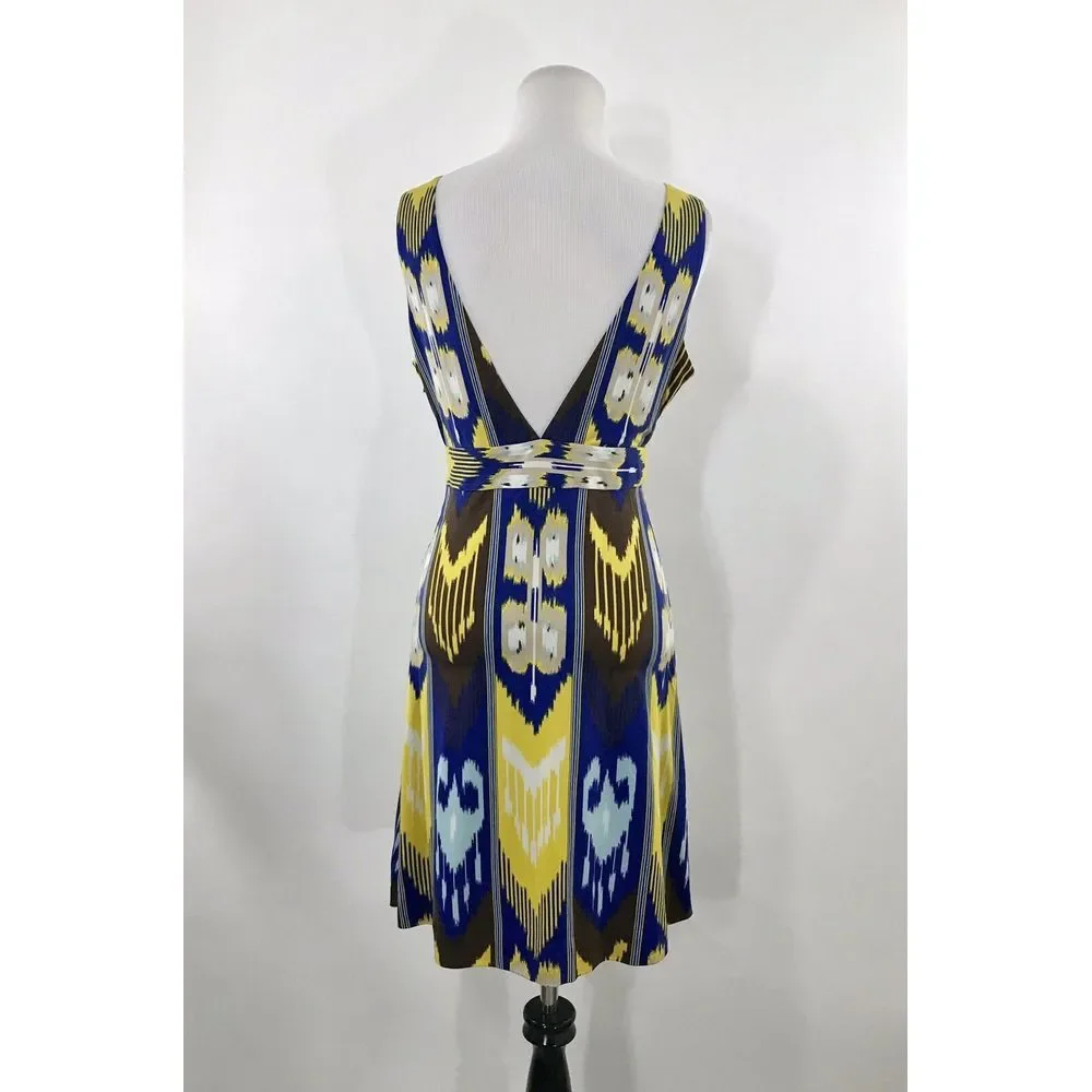 Tory Burch Dress Baja Blue White Brown Multi Dress Flare S‎